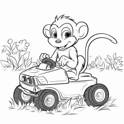 monkey riding on a lawn mower