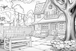 Magical forest at night with glowing firefliesCreate a charming farmhouse exterior with a picket fence, lush garden, and cozy porch swing, inviting colorists to add warmth and detail.