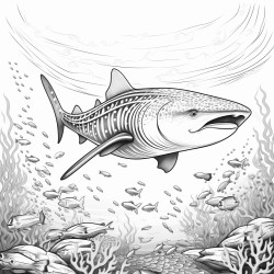 a whale shark with intricate pattern inside of it no color no shading medium line