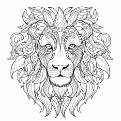 a lion with an intricate pattern inside of it coloring book photo no grayscale no color no shading thick lines
