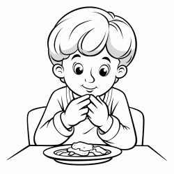 child eating with their right hand without eyes