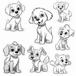 draw 30 images of dogs each featuring a different breed or pose