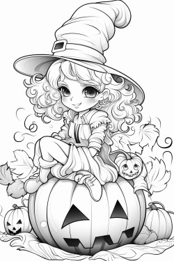 a cute witch sitting on a pumpkin