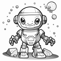 a friendly robot exploring a planet filled with crystals