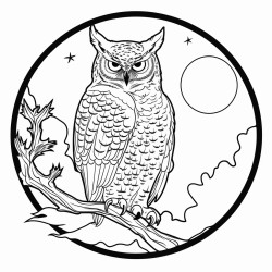 great horned owl gliding in front of the moon