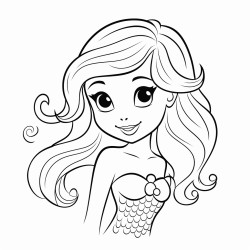 mermaid simple coloring lines for kids