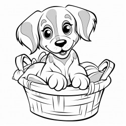 puppy in a basket