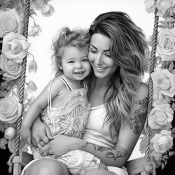 woman holding an infant while on a swing set