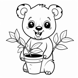 oso panda con tallo de planta
