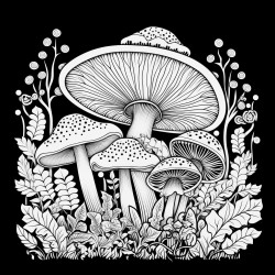black background mushroom overgrowth surrounding a portal mysterious flower