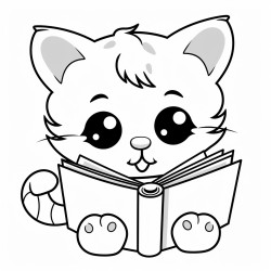 nonoline kitty cat reading a book bold lines