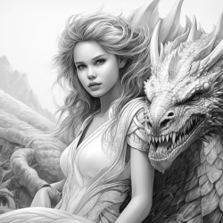angel riding a big dragon