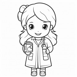 a cute nurse carrying medication bold and easy white background