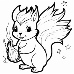 a squirrel with fiery fur emitting solar flares