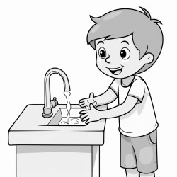 a kid rubbing and washing his hands under the tap water