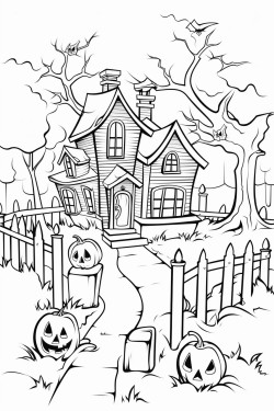 a jar with a haunted house spooky trees gravestones bats a crooked fence