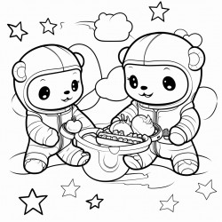 teddy bears picking strawberries in space