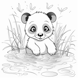 baby panda playing in water