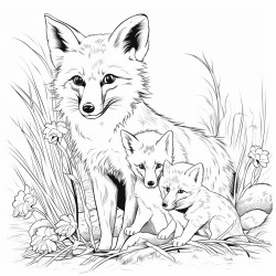 a wild fox with its babies