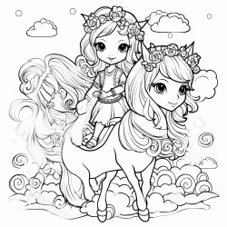 2 fairies riding unicorns with a bunny