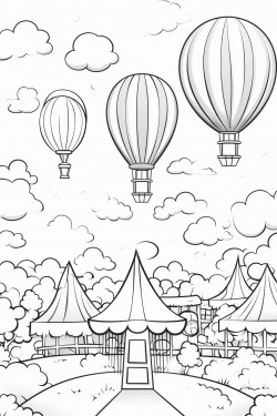 summer carnival scene with rides balloons and cotton candy