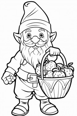 cute gnome carrying a basket full of strawberries