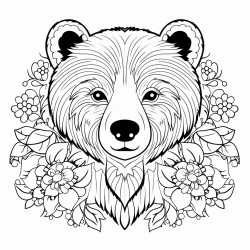 black bear with pattern inside with flowers