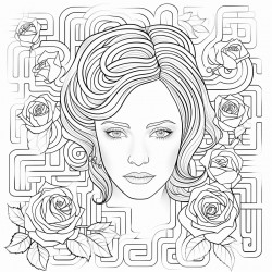 female with rose on head in a maze garden