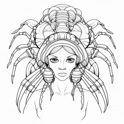 spider with a womans torso coming out of the head