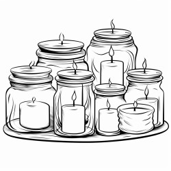 ute candles in jars clean lines sharp lines distinct edges clear boundaries continuous lines coloring page