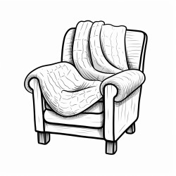 fluffy knitted blanket folded on rocking chair bold thick outlines very little detail bold and easy