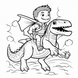 superhero riding a dinosaur