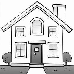 create a coloring page for kids that house student houses that are labeled by color  red blue green yellow and orange