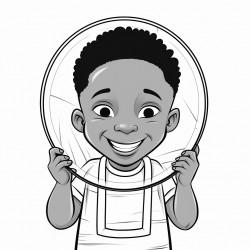 a cheerful illustration of a black child holding a mirror and smiling at their reflection