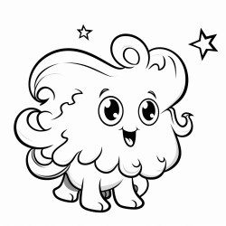 a playful comet with a long curly tail winking at the viewer