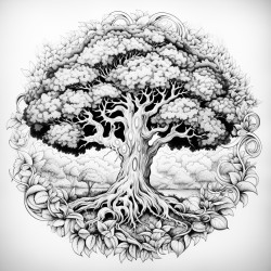 create a tree with mandala pattern inside and nature art stress relieving