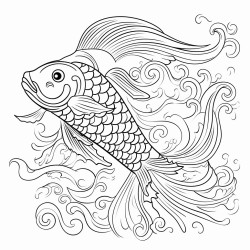 a fish leaping out of water with intricate patterns in the waves