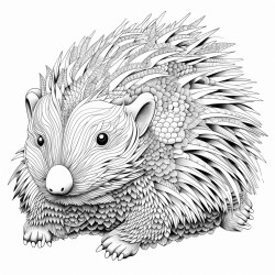 a sunda porcupine with intricate pattern inside of it no color no shading medium line