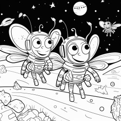 tiny yellowjacket wasps flying in space as astronauts