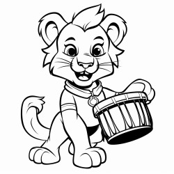a lion playing a drum with its tail