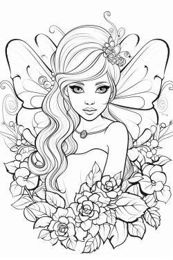 create black and white image of christmas fairy for coloring book in the size proportions 34