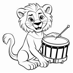 a lion playing a drum with its tail