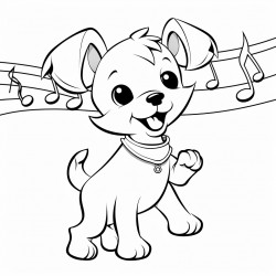 a dog dancing with music notes