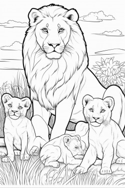 a lion a lioness and two cubs in the savannah