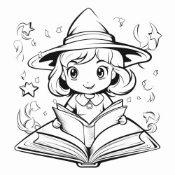 make me a simple drawing with back bold lines and white background about a magic spells book