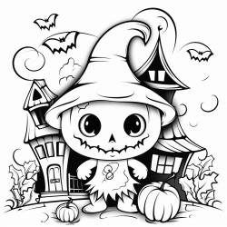 cutesy halloween picture with bold lines and easy to color