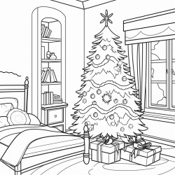 cozy christmas winter coloring book page no colors black and bold lines
