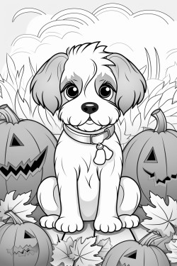 puppy in a pumpkin patch