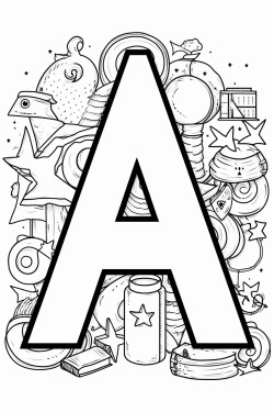 letter a with things starts with a as backgroung