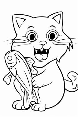 cat holding fish in its mouth